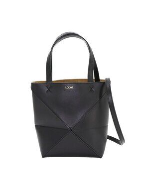 Loewe Puzzle Fold Tote Mini 2-Way Shoulder Bag Leather Black